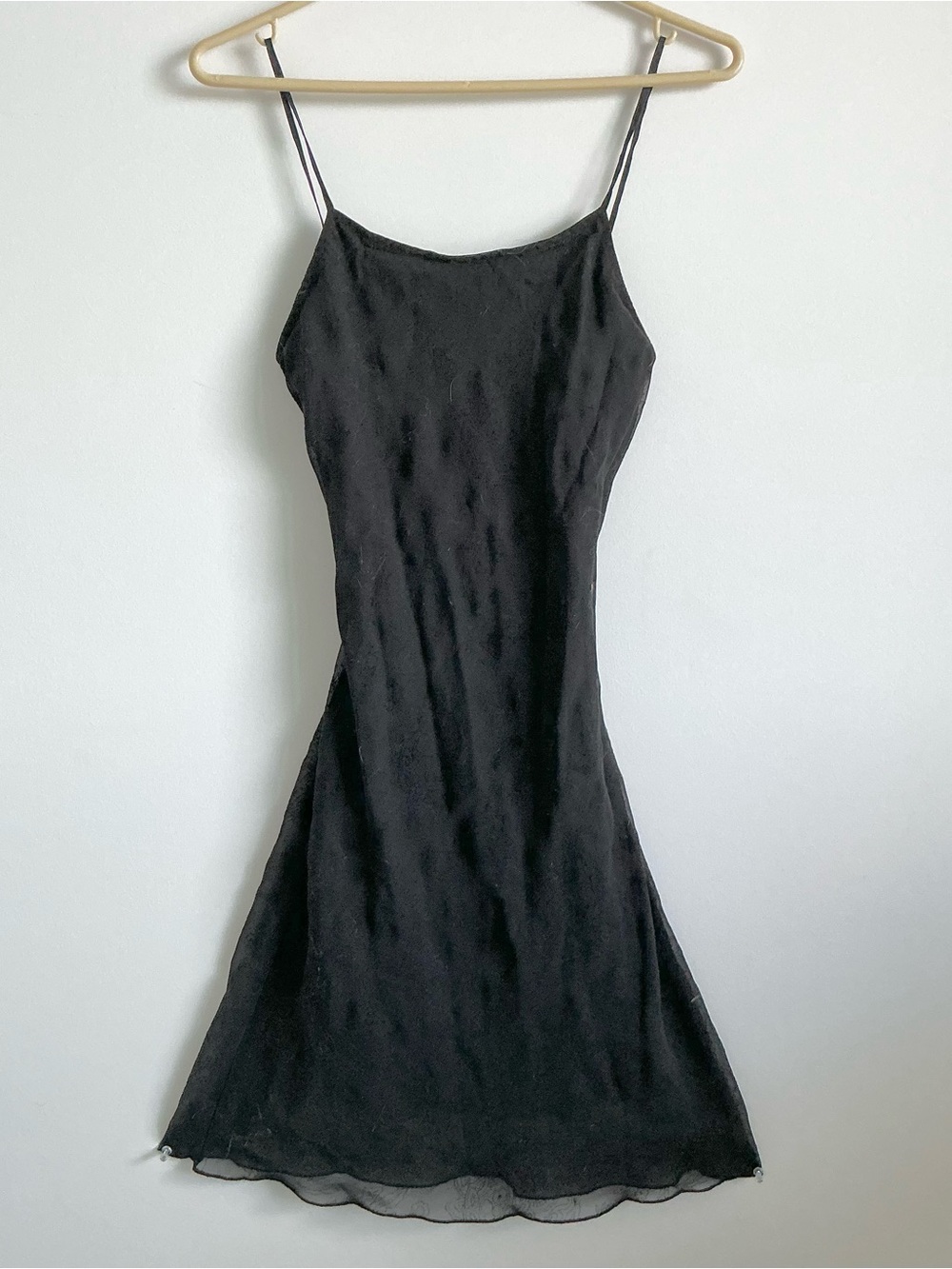 Vintage Black cocktail floral Dress with Spaghetti Straps mesh tie back